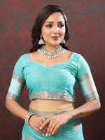 Thumbnail for Lorenvalley Fashion Skyblue Cotton with Woven Design Zari Weaving Saree - Distacart