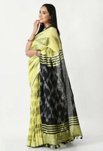 Thumbnail for Mominos Fashion Moeza Lemon Yellow & Black Bhagalpuri Handloom Ikat Pure Cotton Saree with unstitched Blouse piece - Distacart