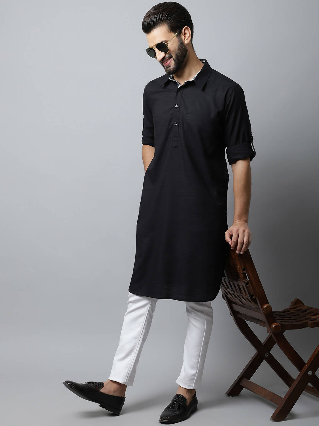 Even Apparels Black Color Linen Solid Men's Kurta With Shirt Collar (LN761) - Distacart