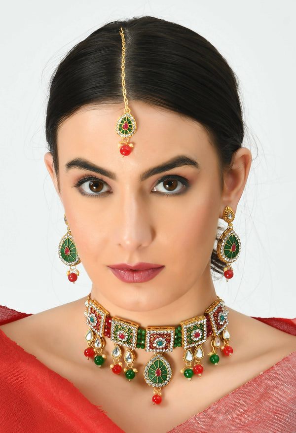 Mominos Fashion Johar Kamal Gold-Plated Brass Finish Meena & Pearls Work Choker For Women - Distacart