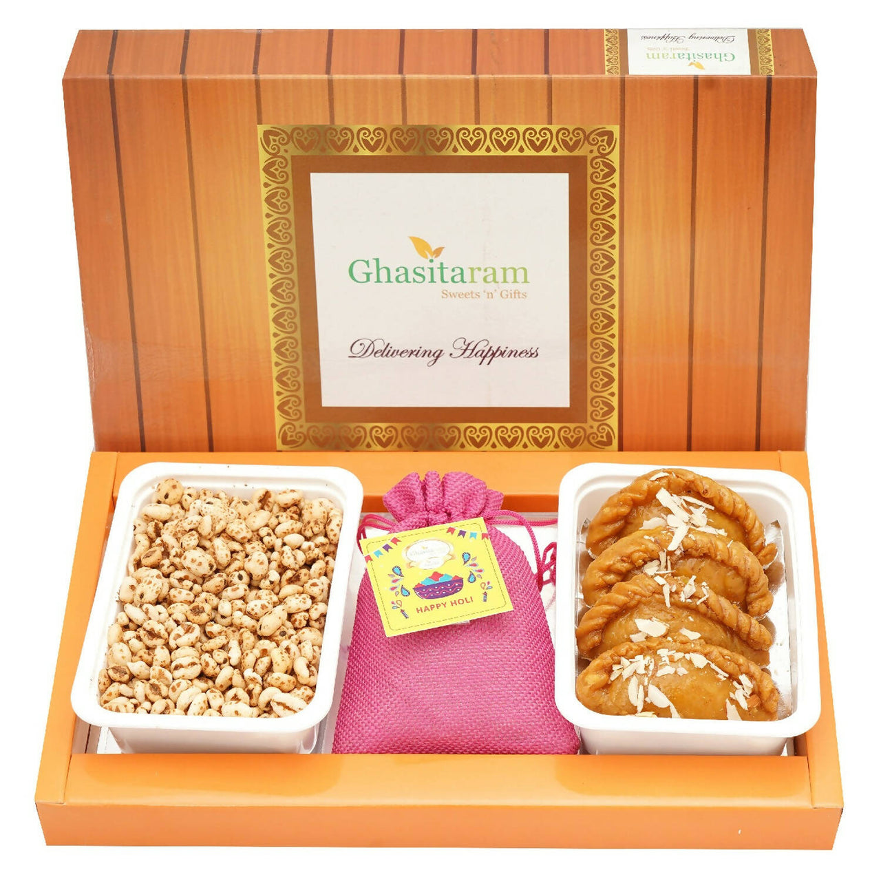 Ghasitaram Assorted Box of Sugarfree Gujiyas, Wheat Puffs and Thandai - Distacart