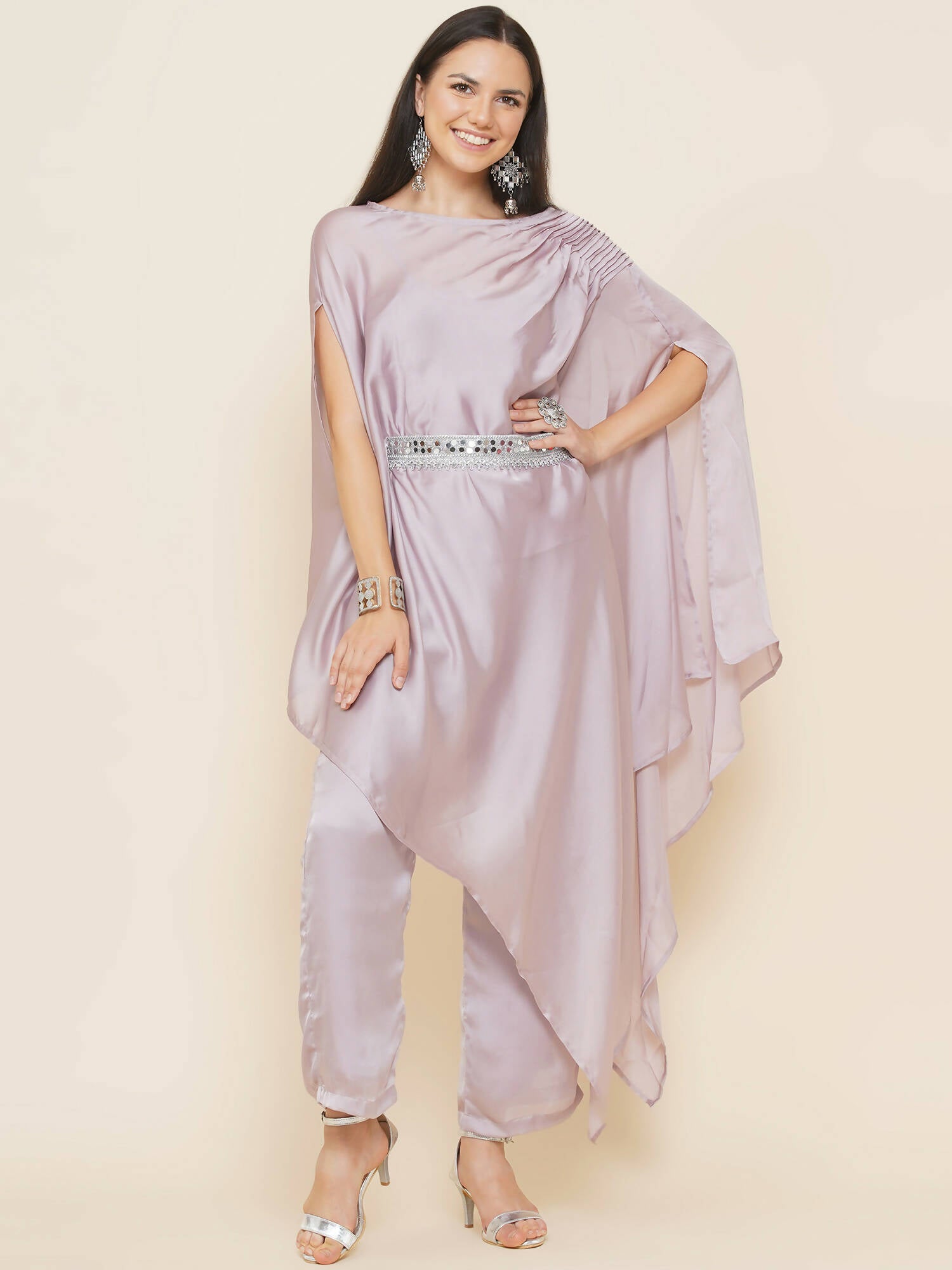Women Republic Lavender Georgette Assymetical Kurta With Palazzo - Distacart