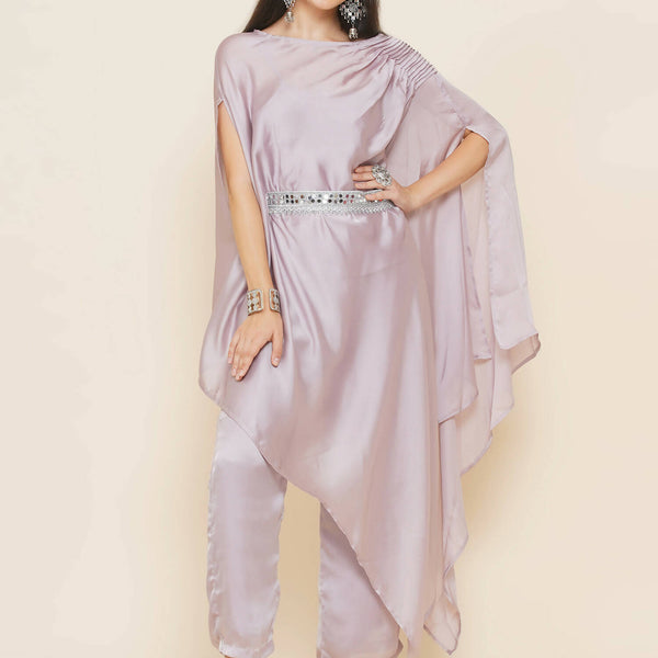 Women Republic Lavender Georgette Assymetical Kurta With Palazzo - Distacart