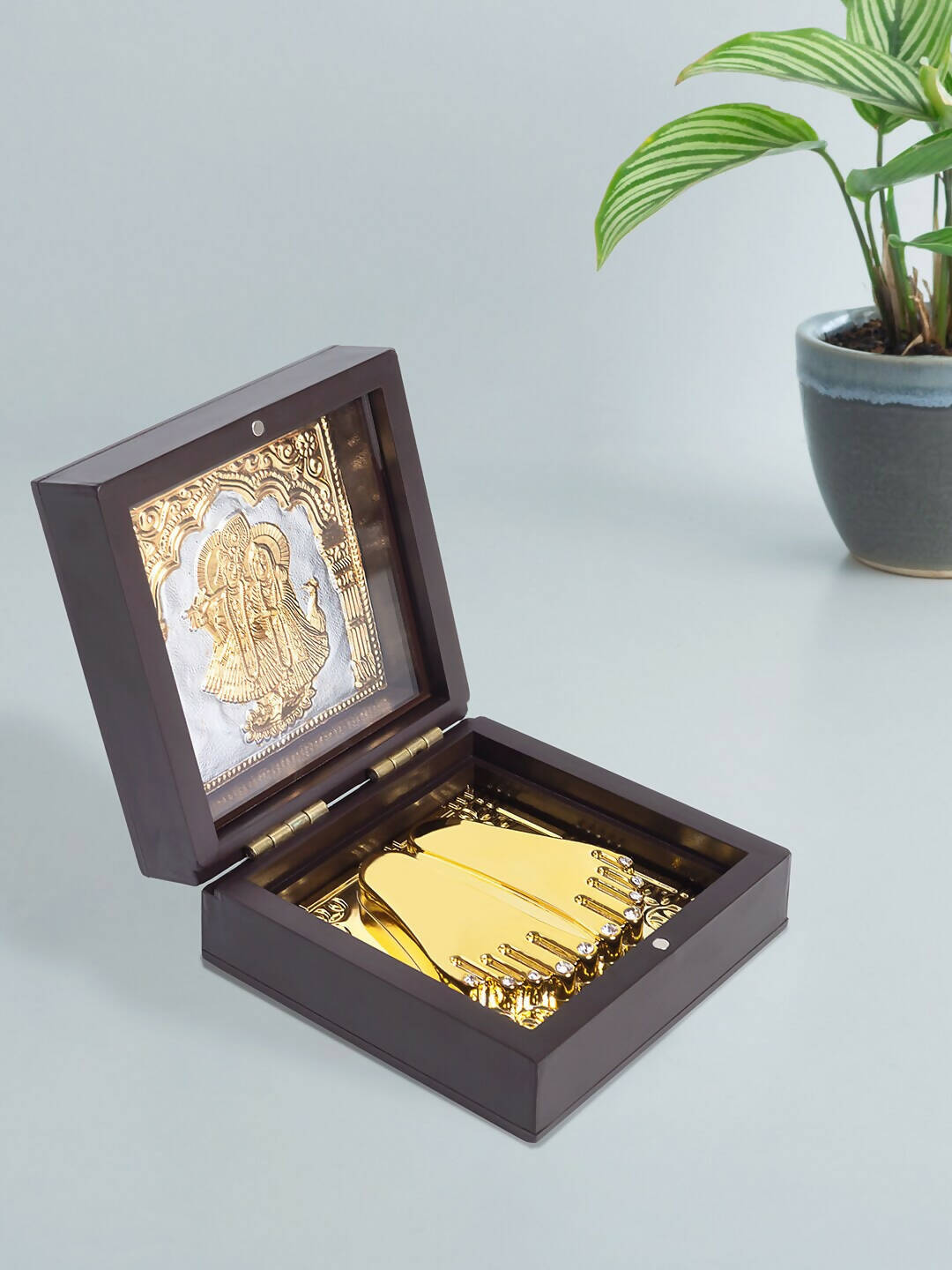 Golden Peacock Black 24 Ct Gold Polished Radha Krishna Wooden Prayer Box - Distacart