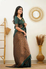 Thumbnail for DEIANA'S Beautiful Golden Jari with New Design Soft Lichi Silk Saree - Green - Distacart