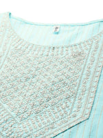 Thumbnail for Yufta Women Turquoise Blue Yoke Design Mirror Work Kurta