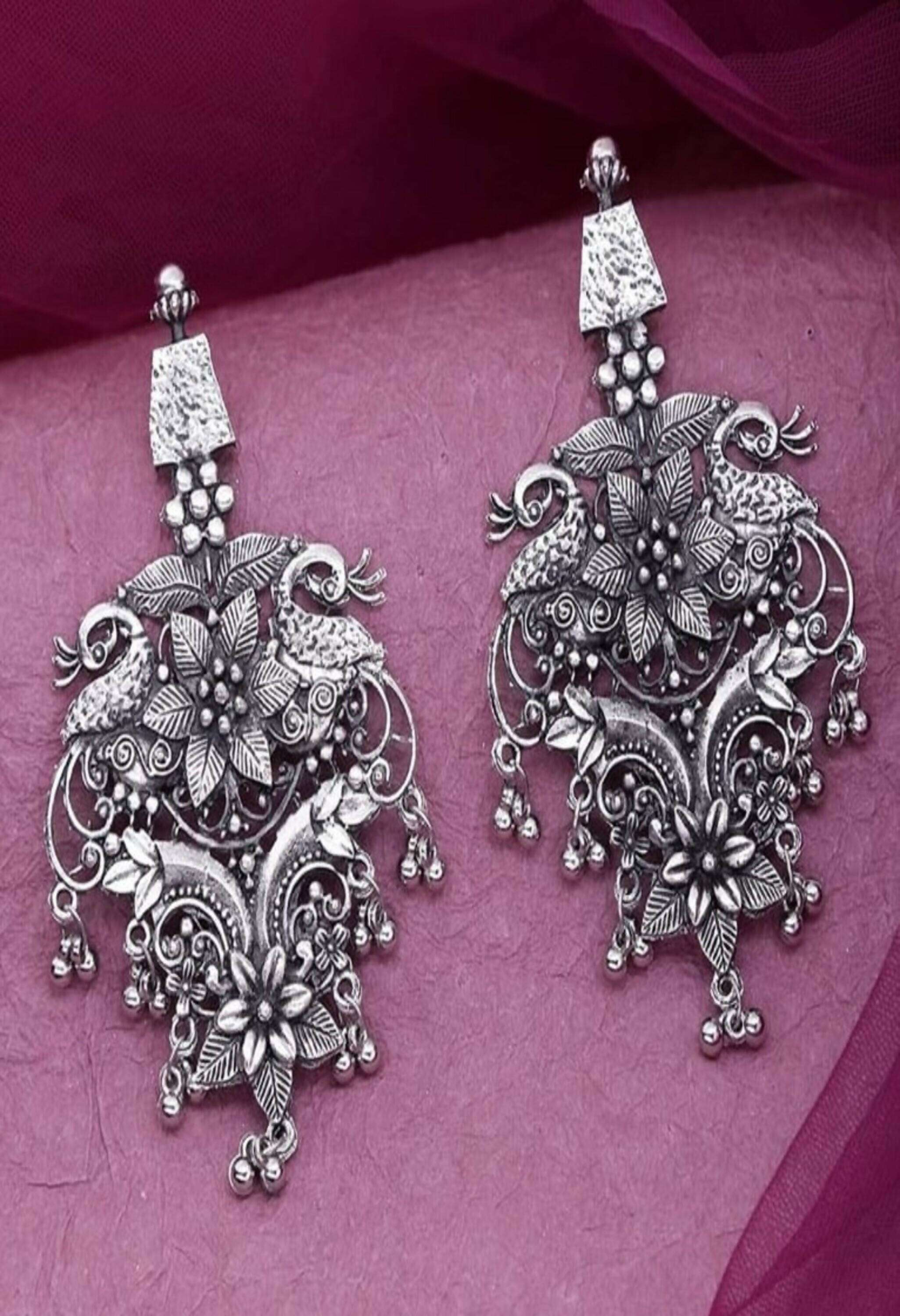 Mominos Fashion Joharkamal Silver-Plated Peacock Design Drop Earrings For Women - Distacart