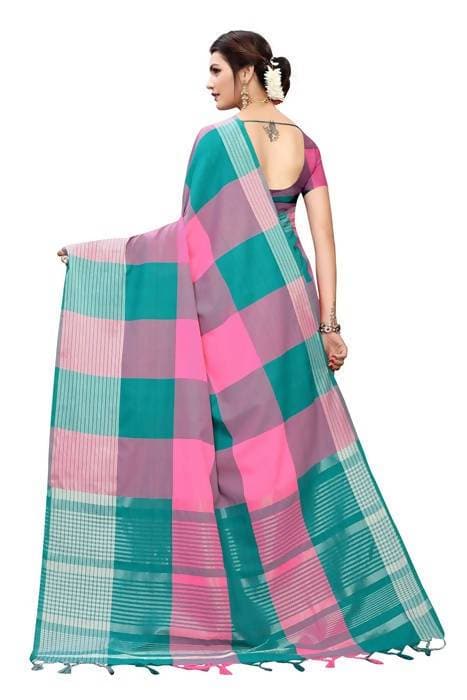 Vamika Rama Cotton Silk Weaving Saree (Gamma Checks Rama) - Distacart