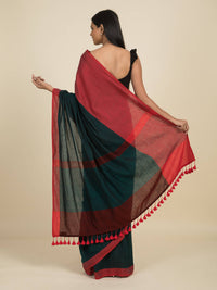 Thumbnail for Suta Green Red Colourblocked Pure Cotton Saree - Distacart
