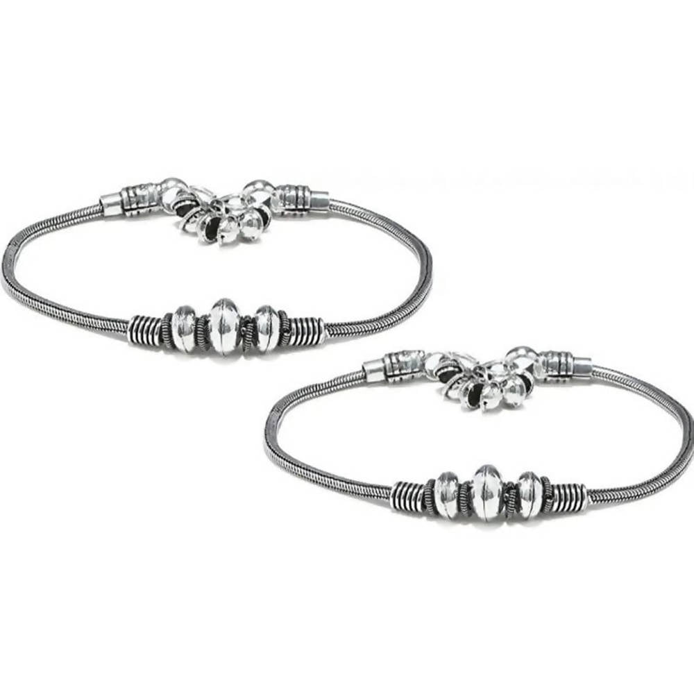 Mominos Fashion Trendy Oxidised Silver Plated Anklets For Girls