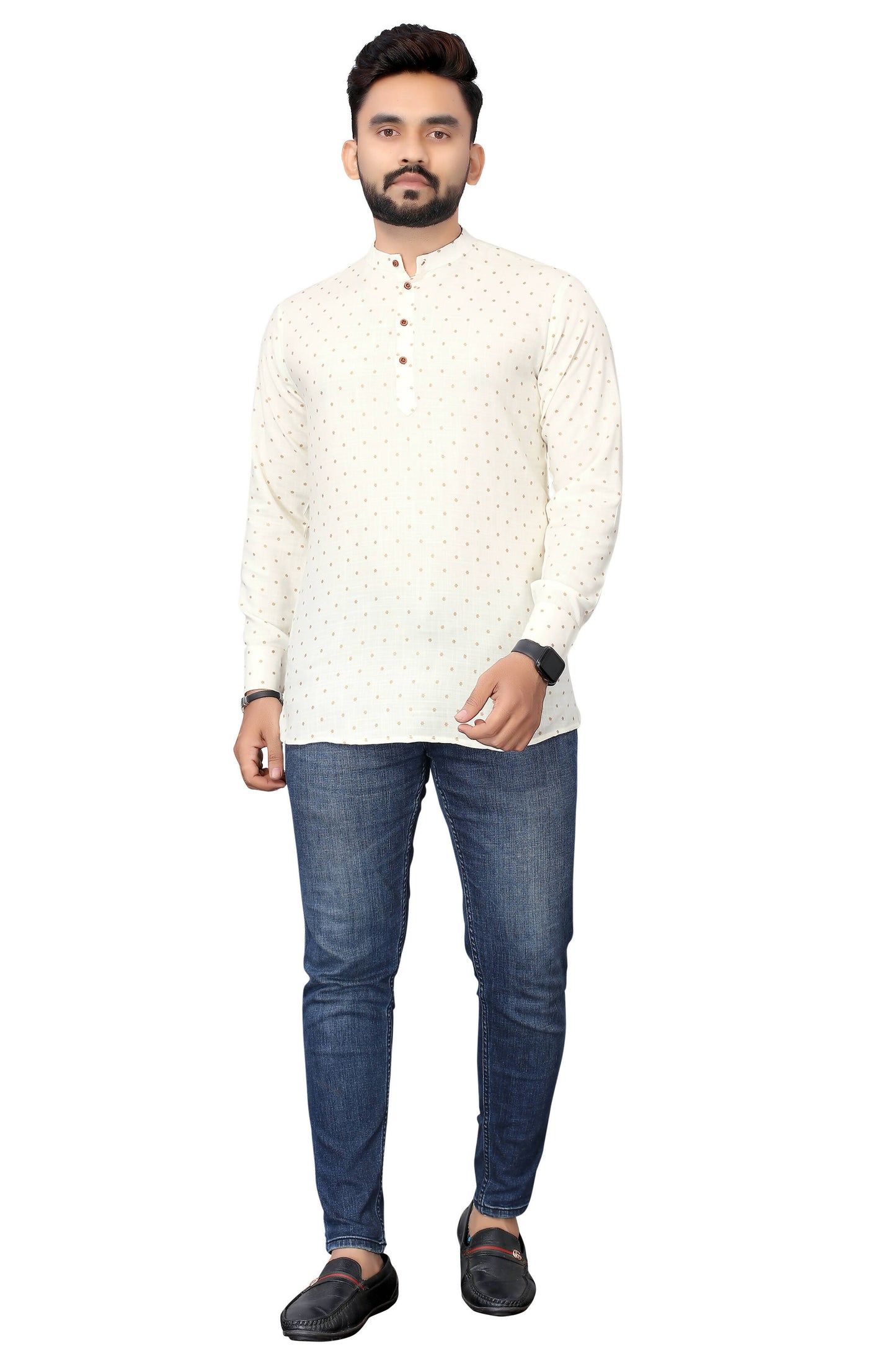 Mens Off White Viscose Foil Print Kurta - Mahotsav - Distacart