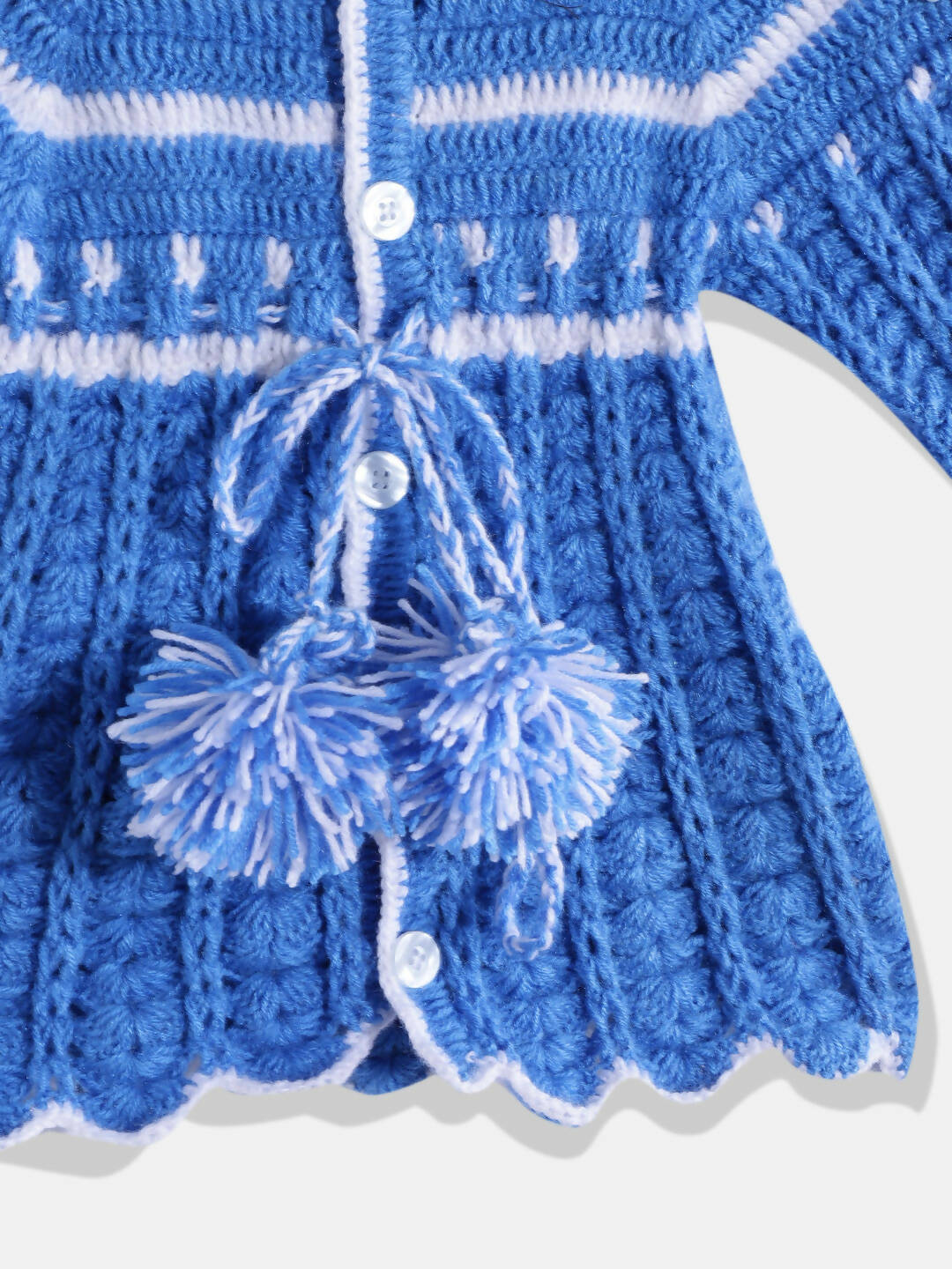 Chutput Kids Woollen Hand Knitted Full Sleeves Self Design Hood Detail Dress - Blue - Distacart