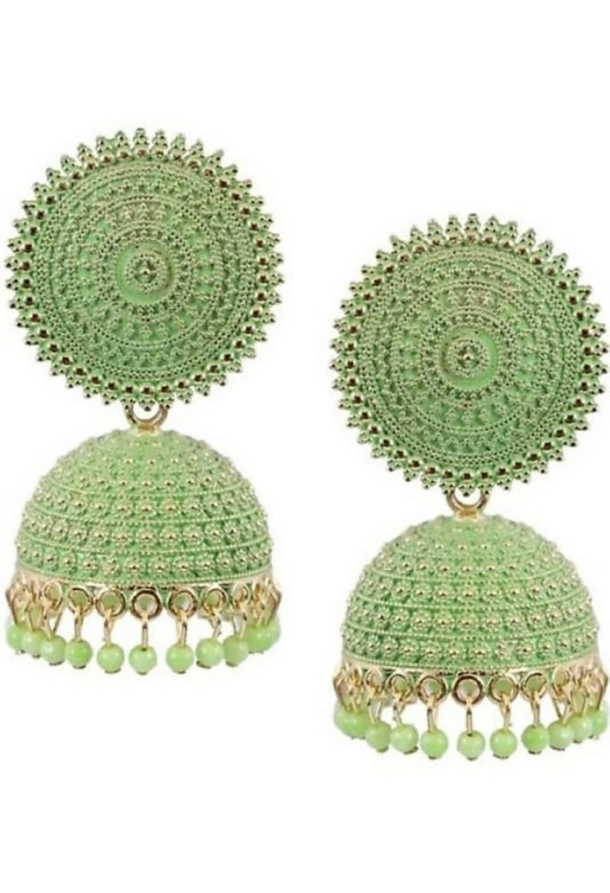 Mominos Fashion Joharkamal Gold-Plated Meenakari Jhumkas For Women & Girls (Pista Green) - Distacart