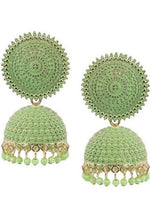 Thumbnail for Mominos Fashion Joharkamal Gold-Plated Meenakari Jhumkas For Women & Girls (Pista Green) - Distacart