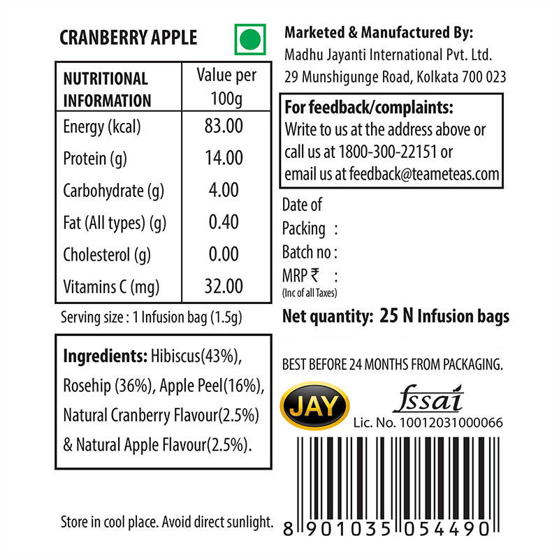 Teame Cranberry Apple Cheer Tea Bags - Distacart