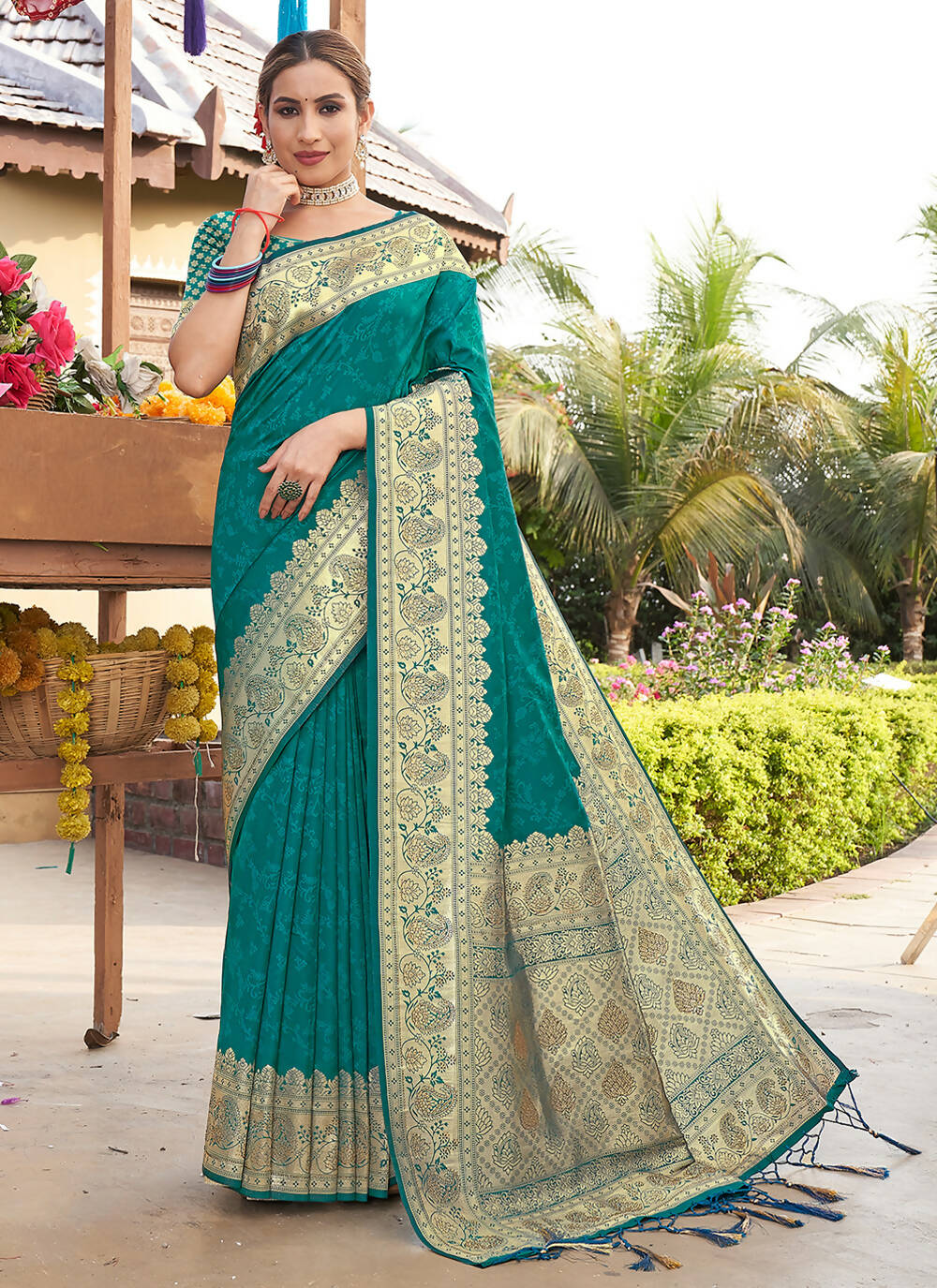Sky Blue Banarasi Silk Woven Design Saree with Unstitched Blouse Piece - Aachal - Distacart