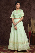 Thumbnail for Juniper Women Mint Shantoon Embroidered Flared Lehenga Choli Sets - Distacart