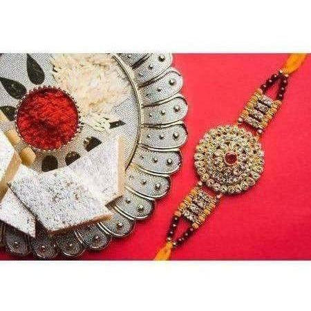 Stones Designer Rakhi with Kaju Katli Sweet - Distacart