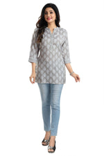 Thumbnail for Snehal Creations Gracious Gray Rayon Short Kurti Tunic Top - Distacart