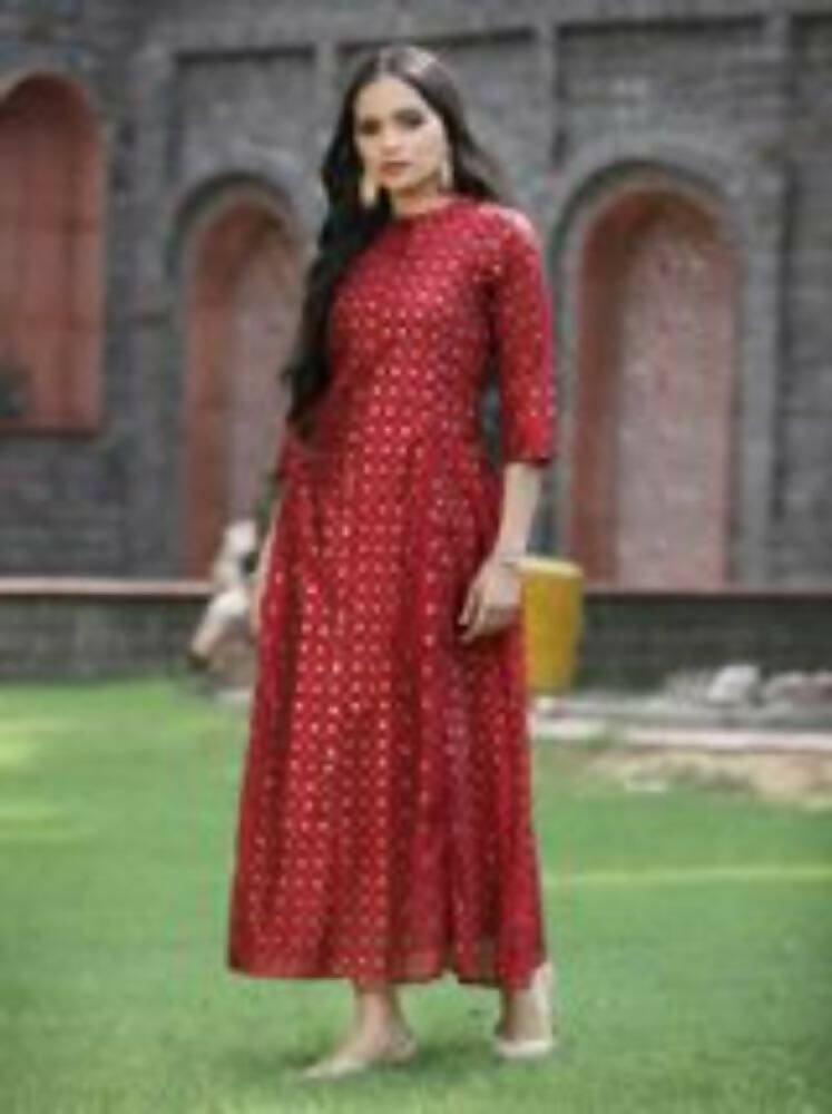 Juniper Women Maroon Chanderi Silk Solid Anarkali Kurta - Distacart