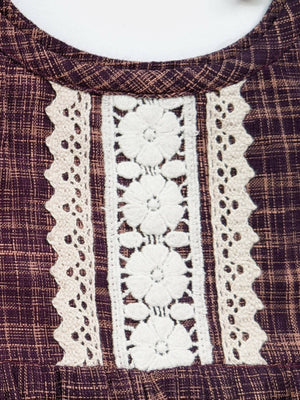 Halemons Deep Wine Cotton Romper with Crochette Lace - Distacart