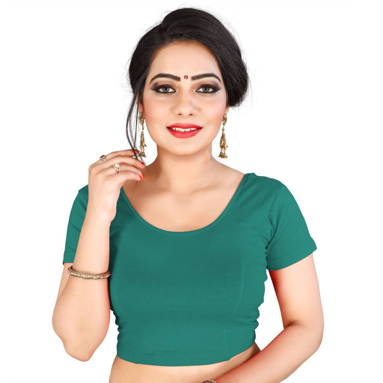 Vamika Rama Green Lycra Plain Blouse - Distacart