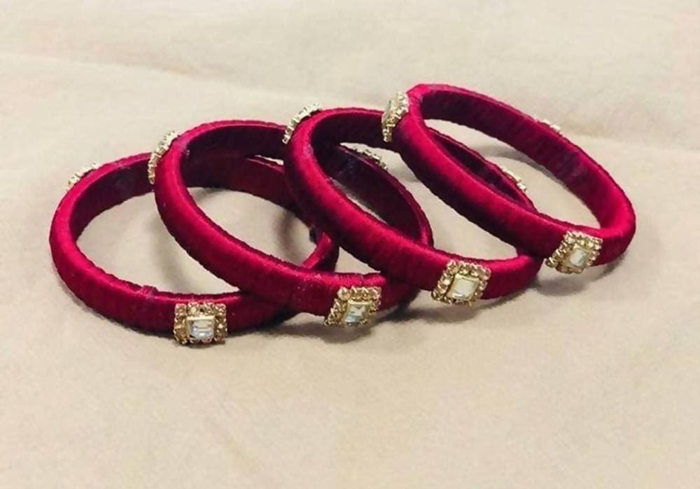 Pink Color Silk Threaded Bangles Set of 4