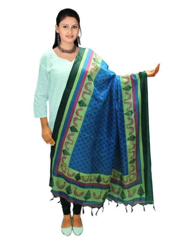 Vamika Blue & Multi Color Printed Bhagalpuri Silk Dupatta