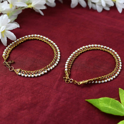 Mominos Fashion Kamal Johar Red Kundan Anklets