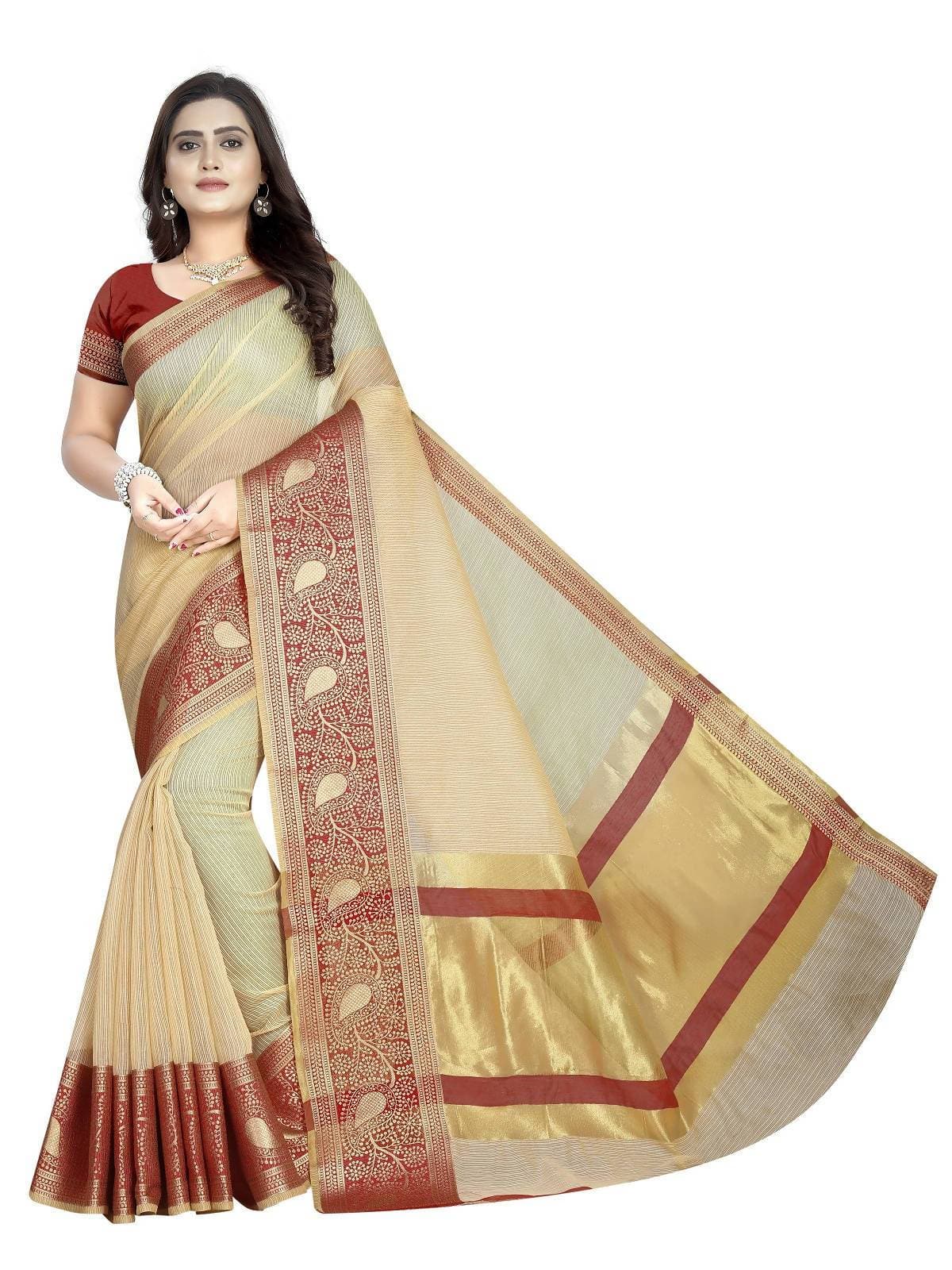 Vamika Banarasi Jaquard Cream Weaving Saree