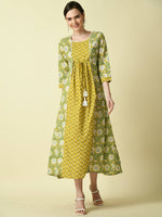 Thumbnail for Myshka Women's Yellow Floral Printed Gown Dress - Distacart