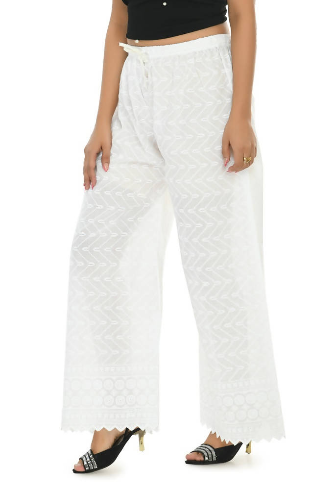 Mominos Fashion Moeza Cotton White Color Chikan Work Palazzo