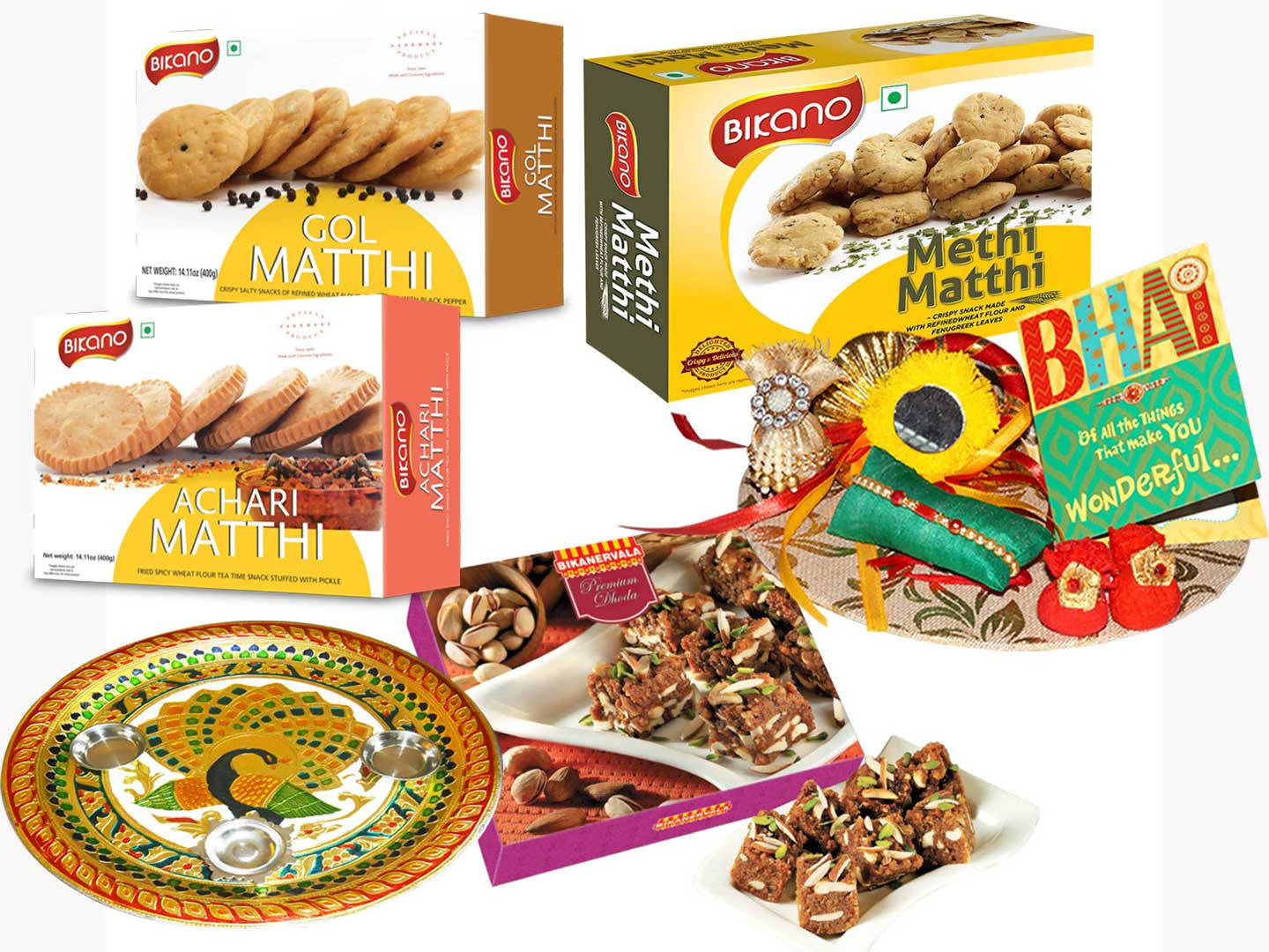 Bikano Mathi Magic with Dhoda Rakhi Pooja Thali - Distacart