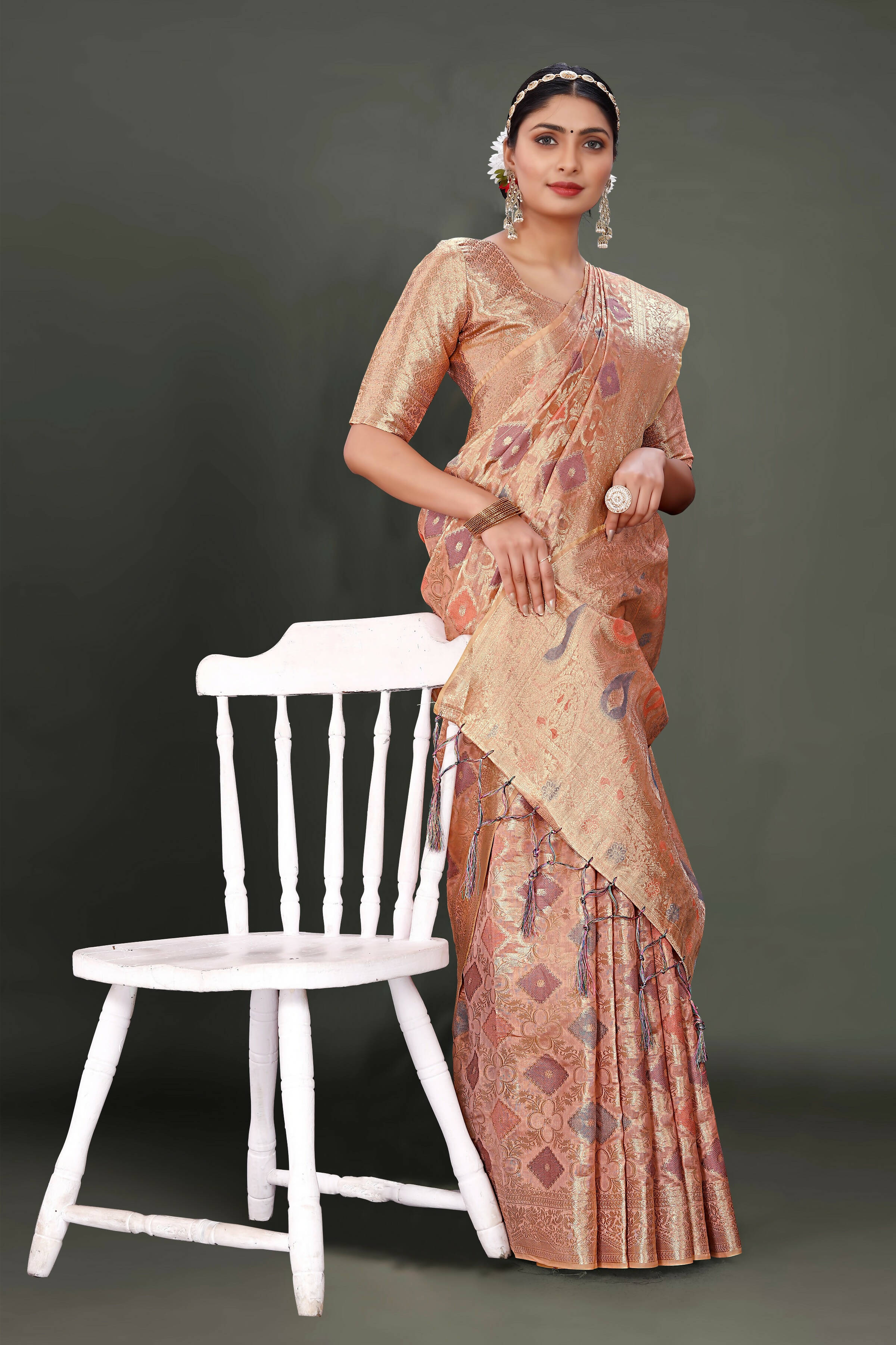 Pink Soft Organza Woven Design Saree With Unstitched Blouse Piece - Zaara - Distacart