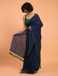 Thumbnail for Suta Blue Green Solid Cotton Blend Saree - Distacart