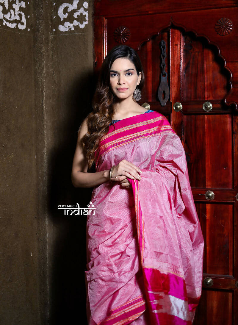 Very Much Indian Handloom Cotton Viscose Ilkal Saree Baby Pink - Distacart