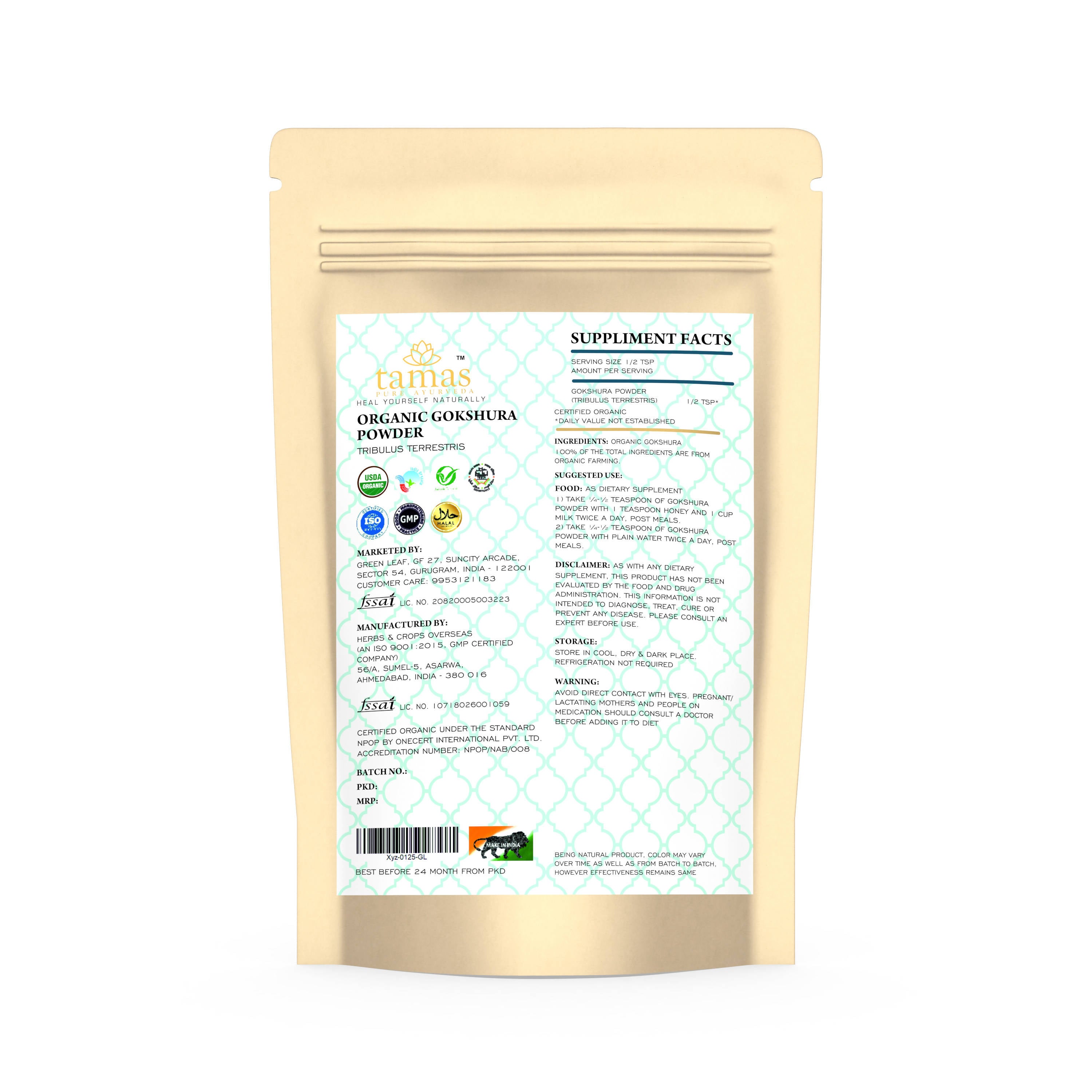 Tamas Pure Ayurveda Superfood Organic Gokshura Powder - Distacart