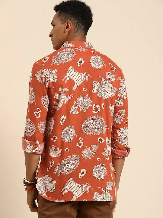 Orange Men Pure Cotton Relaxed Opaque Printed Casual Resort Shirt - Mahotsav - Distacart