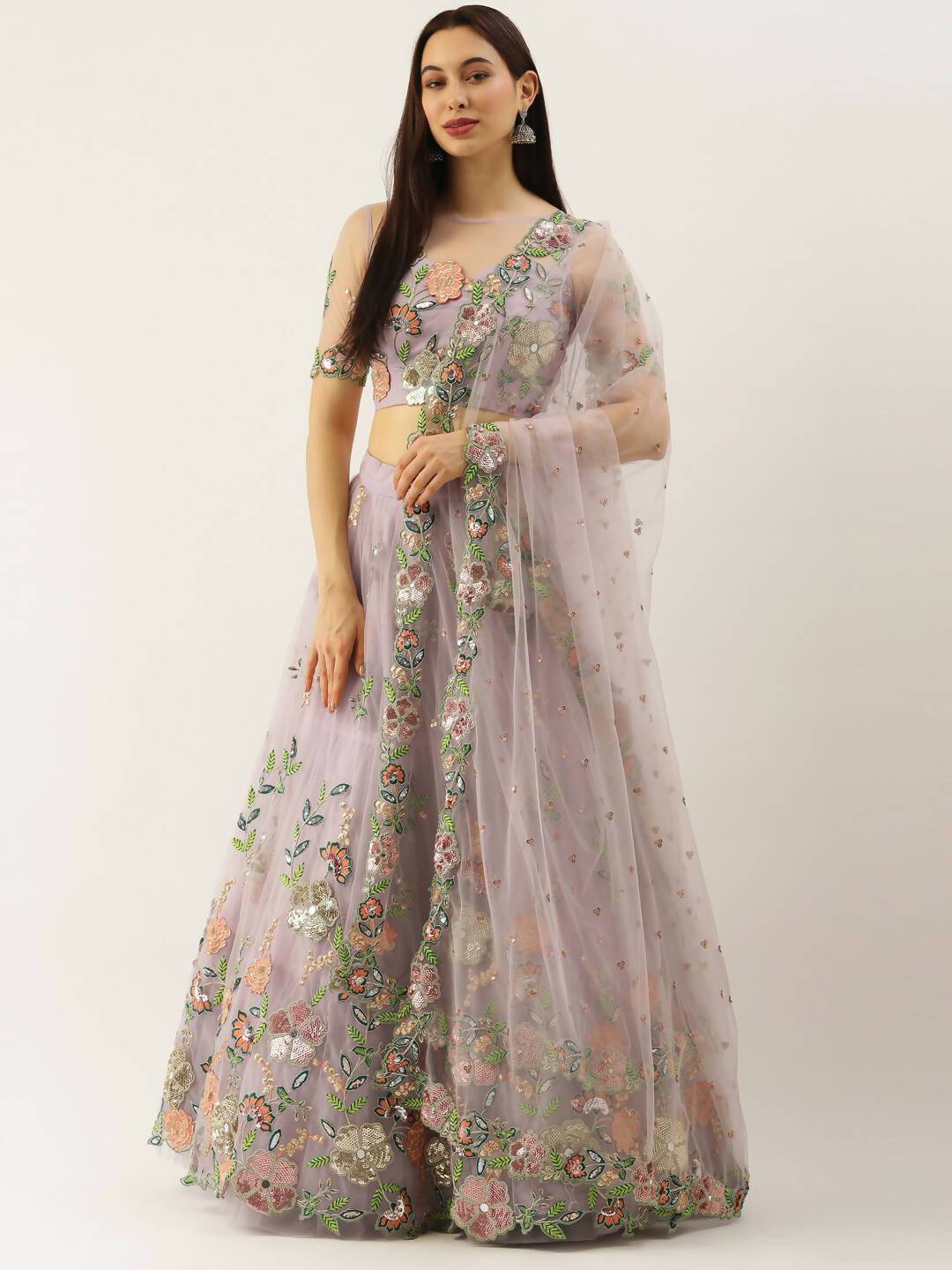 House of Panchhi Lavender - Net Embroidered Sequence Lehenga - Distacart