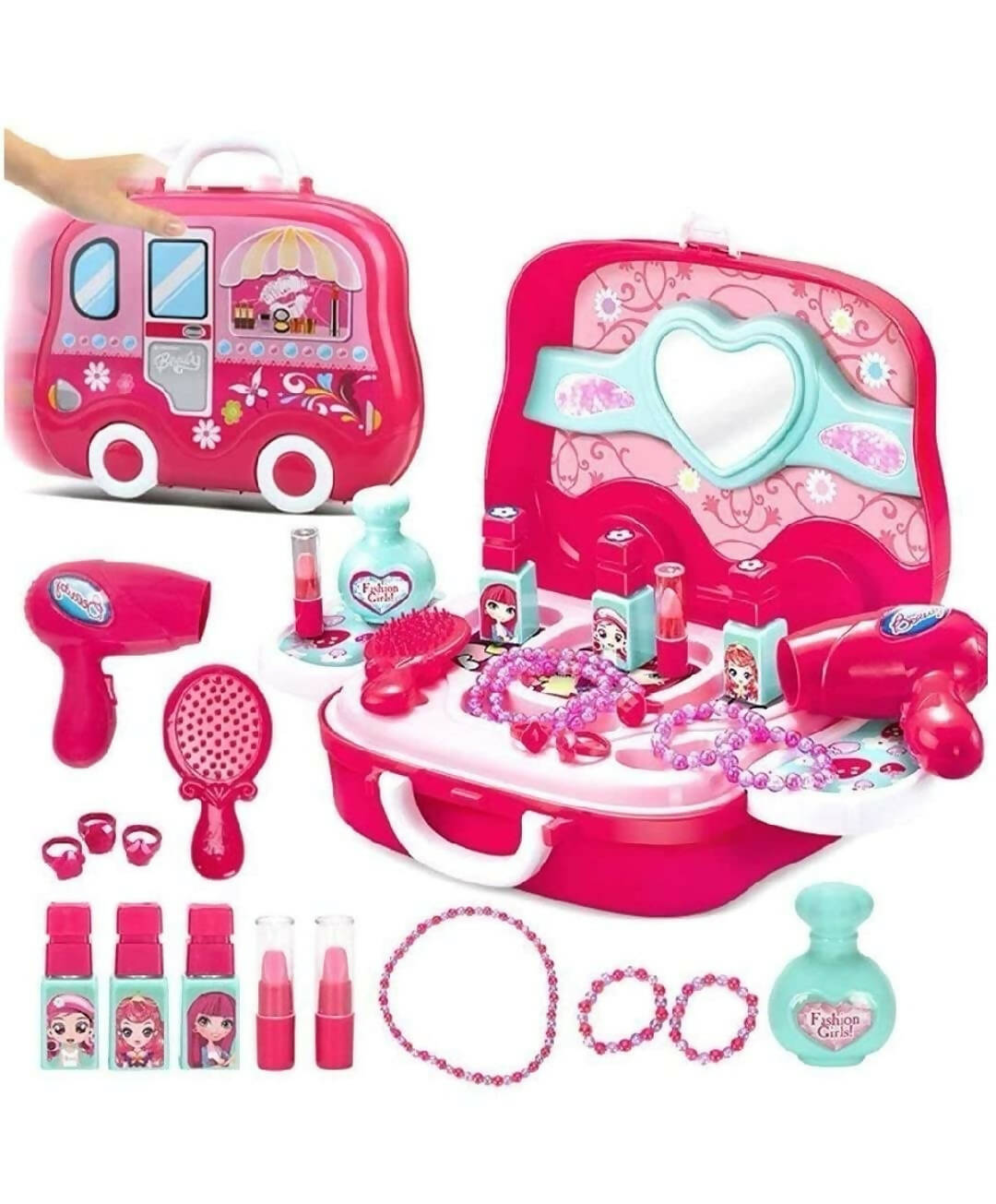 Sardar Ji Ki Dukan Beauty Make Up Case And Cosmetic Set Suitcase With Makeup Accessories For Children Girls- Pink,Plastic,Pack Of 1 Set - Distacart