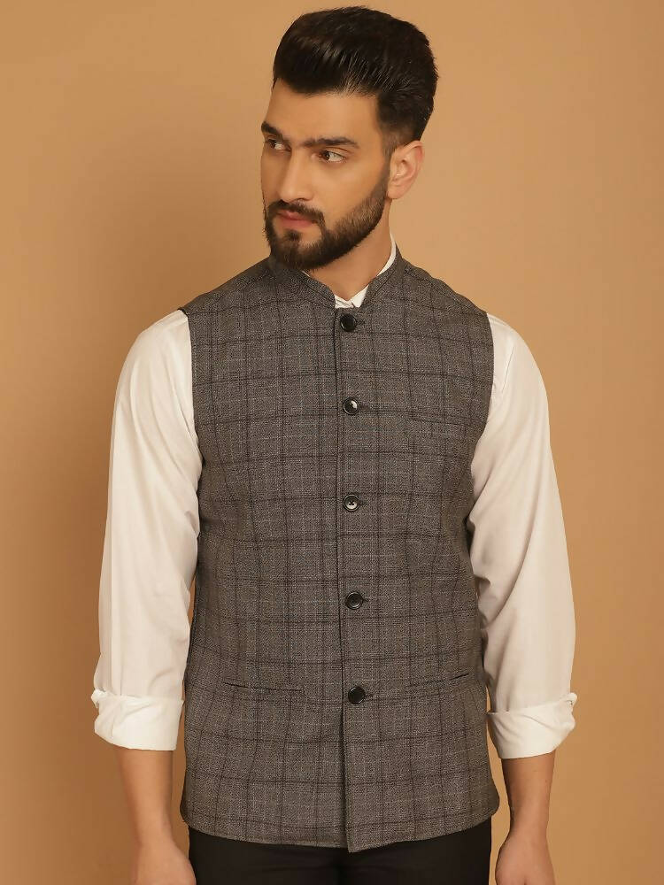 Even Apparels Nehru Jacket With Welt Pockets - Grey - Distacart