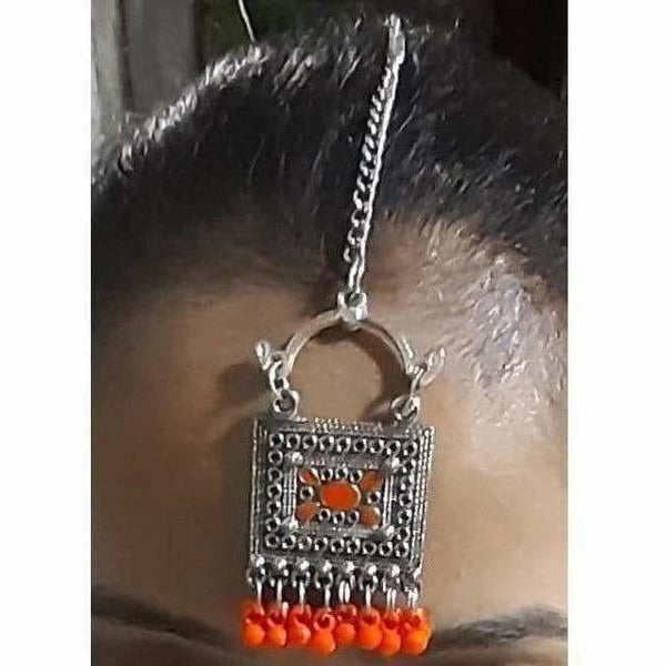 Orange Color Drops Jaipur Maang Tikka