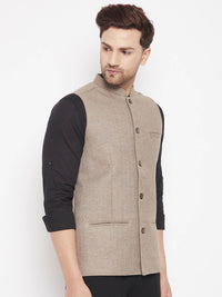 Thumbnail for Even Apparels Beige Wool Men Woven Nehru Jacket - Distacart