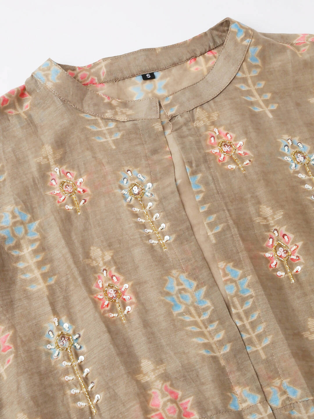 Brown Cotton Solid Flared Dress with Printed Shrug - Yukti - Distacart