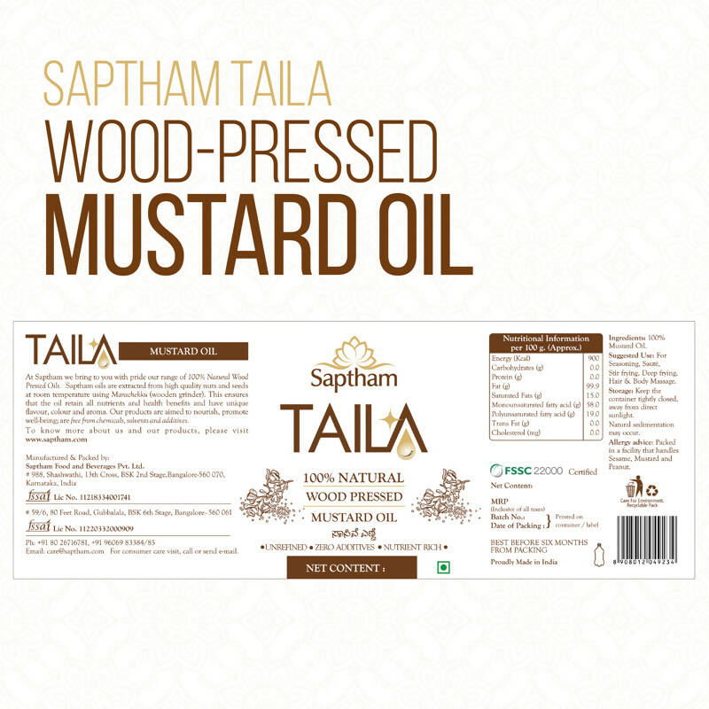Saptham Taila 100% Wood Pressed Mustard Oil - Distacart