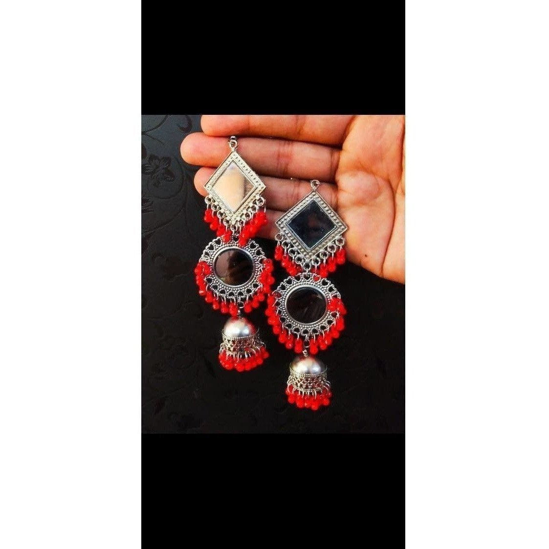 Muskan Fancy Oxidized Mirror Jhumki Earrings