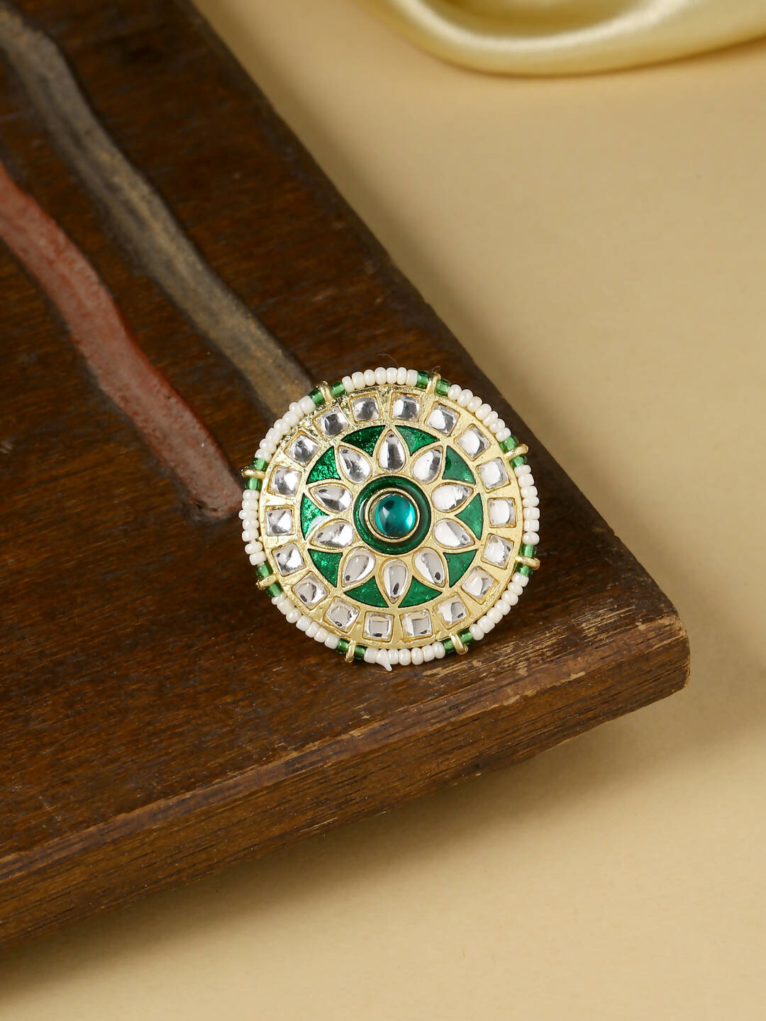NVR Women's Traditional Kundan Meenakari Gold Plated Ajustable Finger Ring - Distacart
