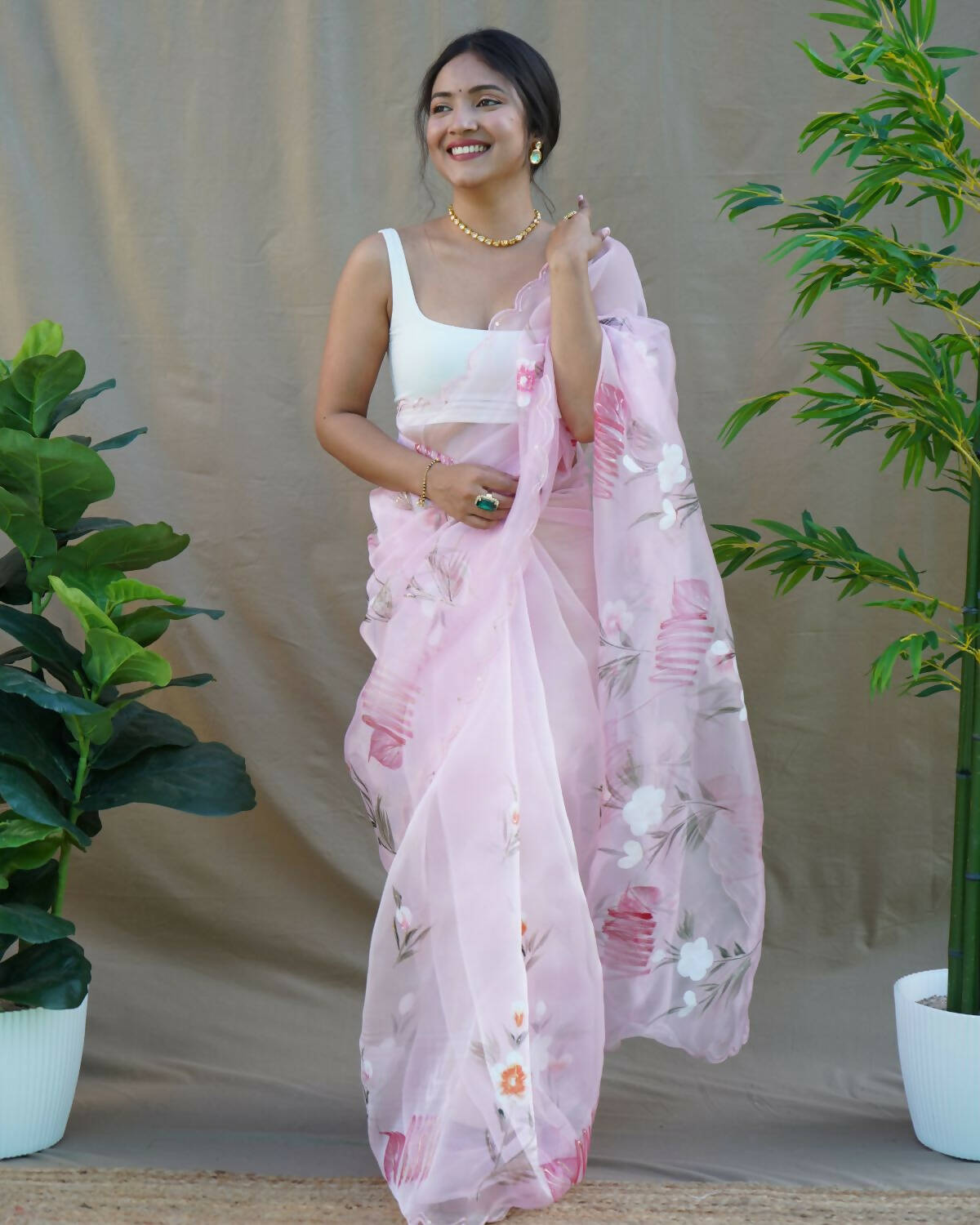 Vamsee Pink Organza Saree - Distacart