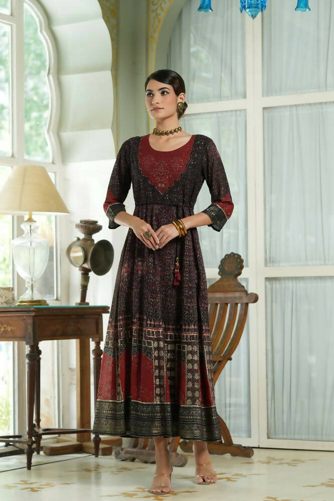 Juniper Black Georgette Festive Printed Anarkali Flared Anarkali Kurta For Women - Distacart