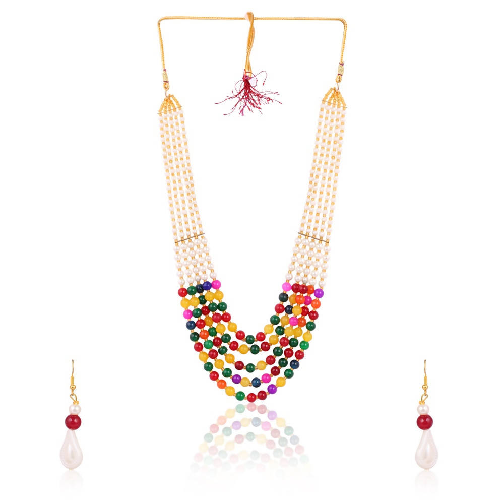 Tehzeeb Creations Multi Colour Pearl Necklace And Earrings